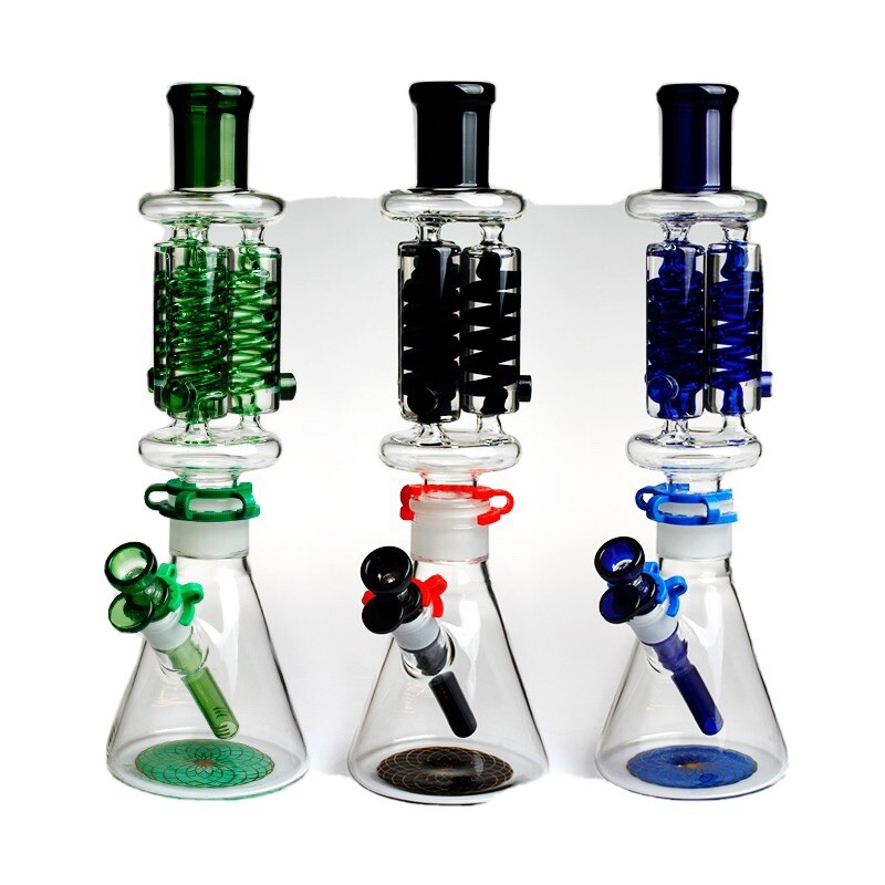 Pure Glass X3 Freezable Quad Coil Beaker Bong with Ash Catcher