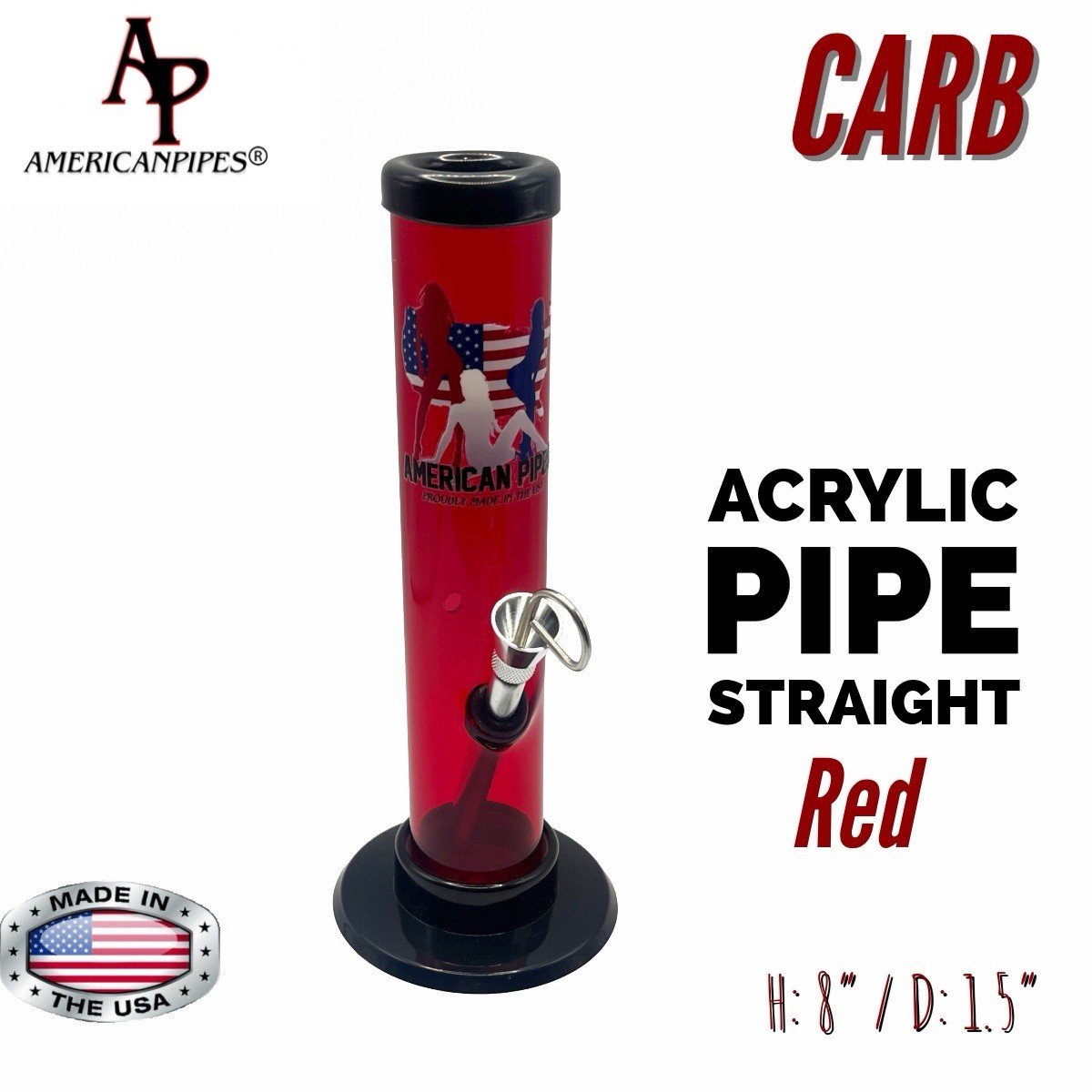 INHALE®️ 1.5X8&Prime; ACRYLIC HOOKAH WATER PIPE ORANGE WITH CARB MADE IN THE USA