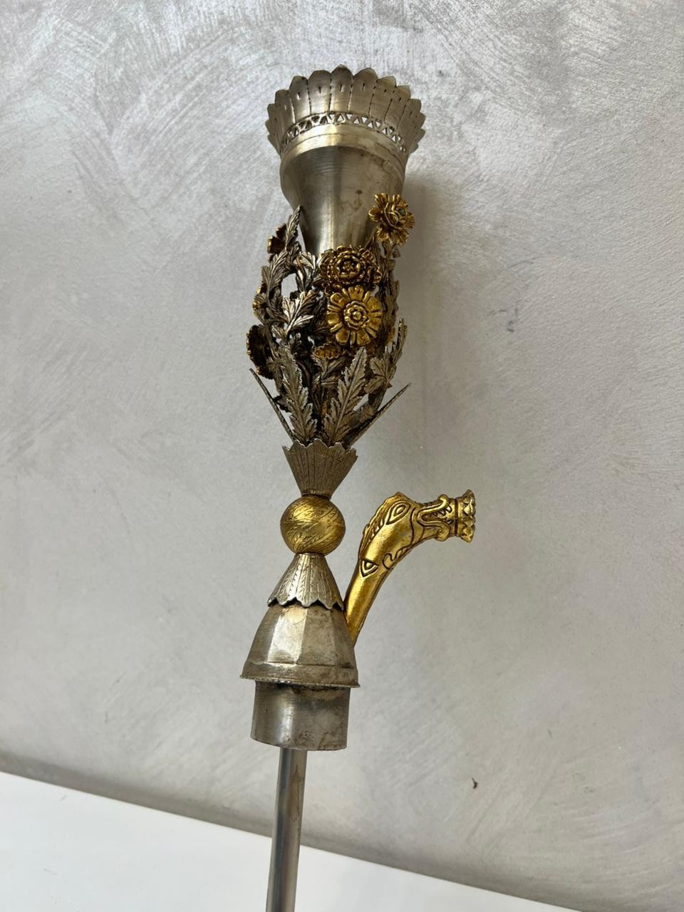 Vintage Persian Ornate Floral Dragon Hookah Chillum Bowl Head – Gold Silver Tone