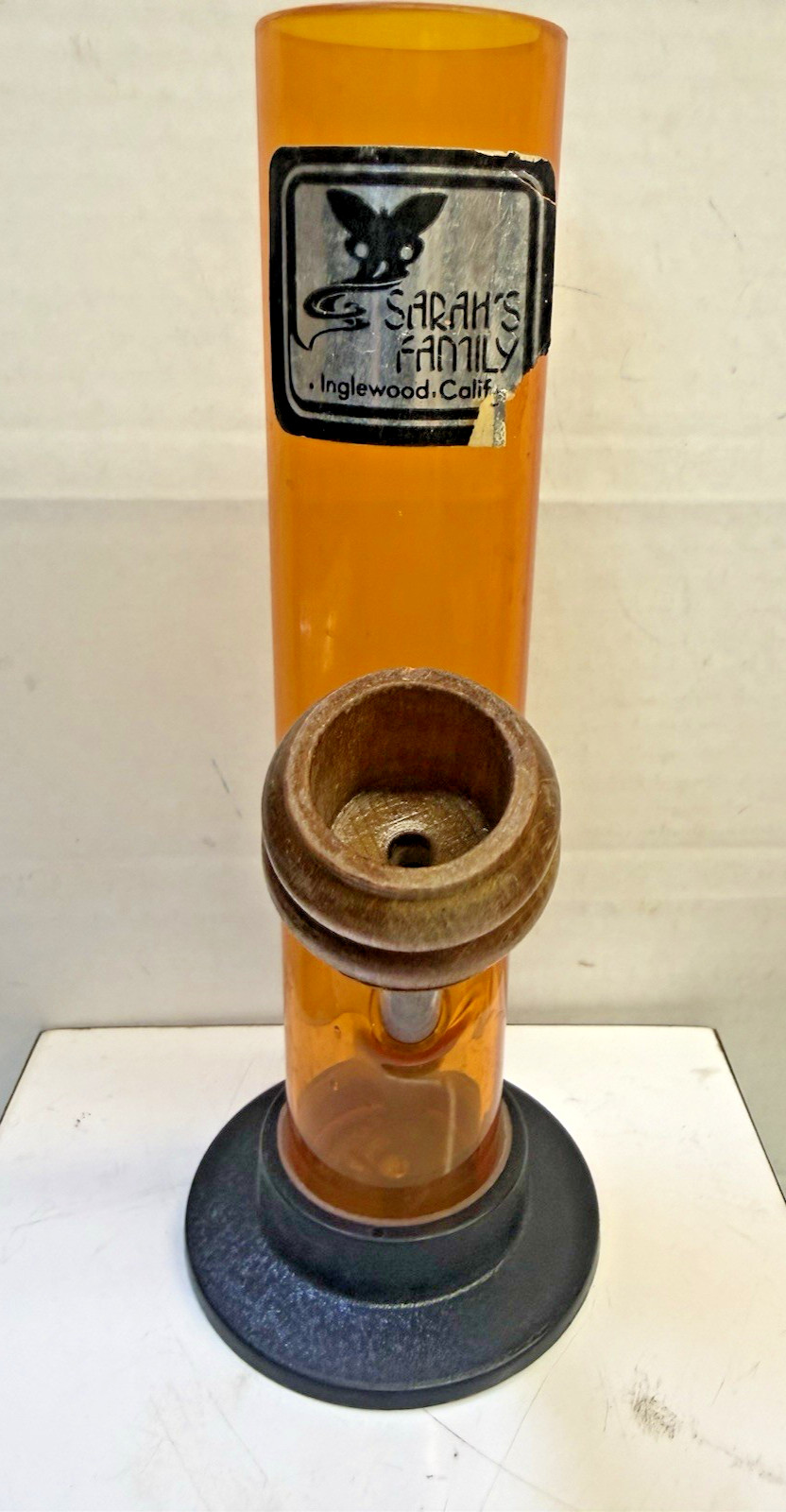 Vintage Unused 8 Inch Sarahs Family Orange tobacco Bong wood bowl Unused 70&rsquo;s
