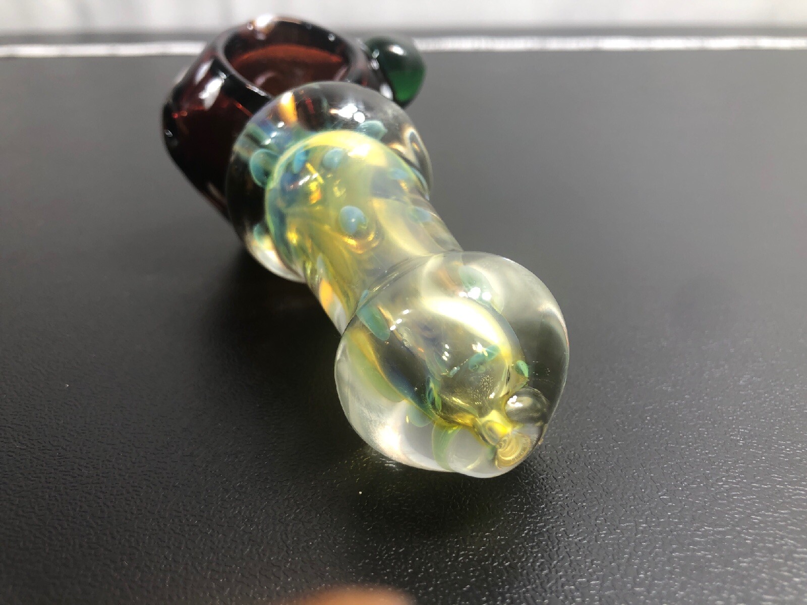 USA TOBACCO 4” SMOKING HAND PIPE BLOWN GLASS STRAWBERRY MARBLE WORK SHERLOCK