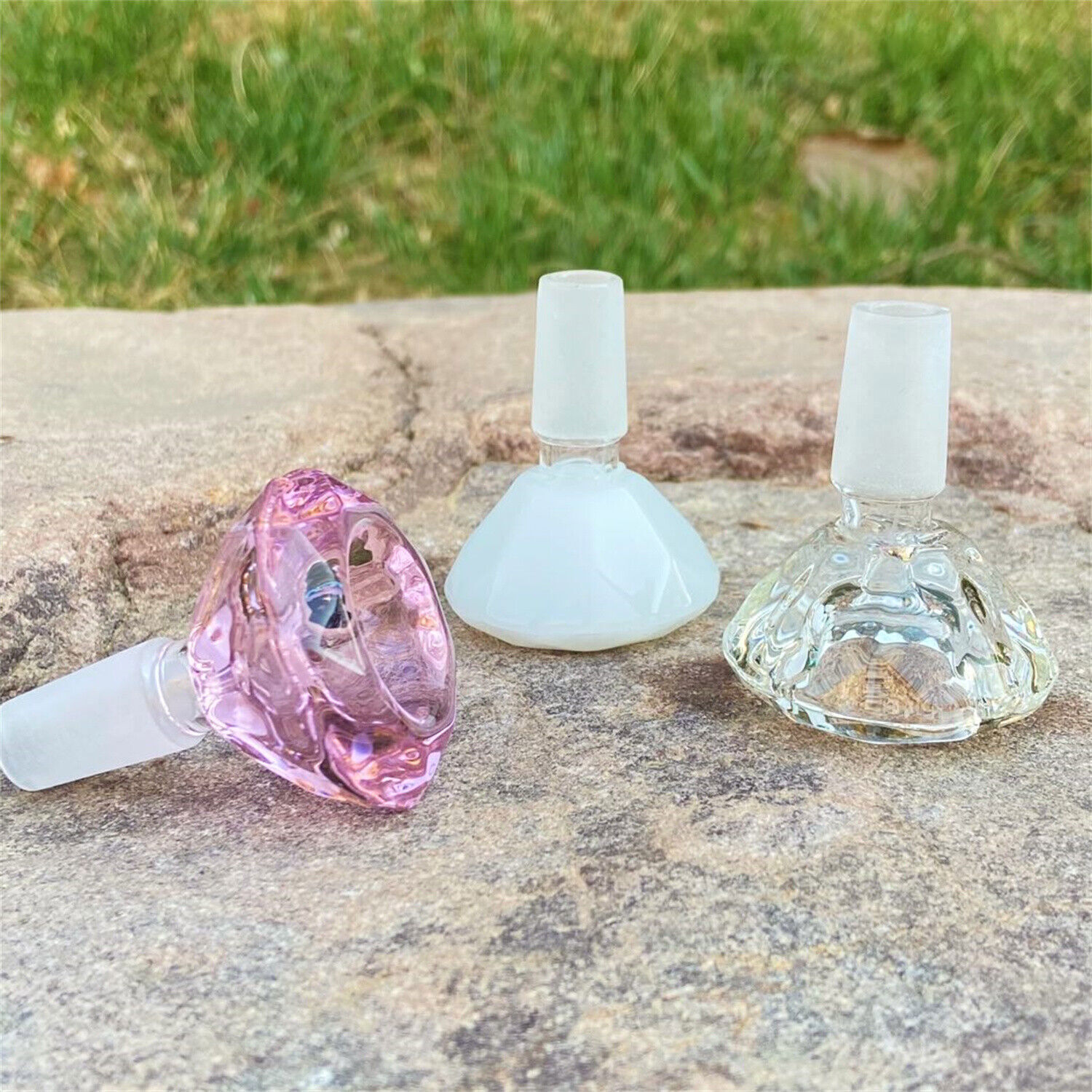 2pcs 14mm Male Glass Bowl DIAMOND Slide Pyrex for Glass Bong Water Pipe Hookah