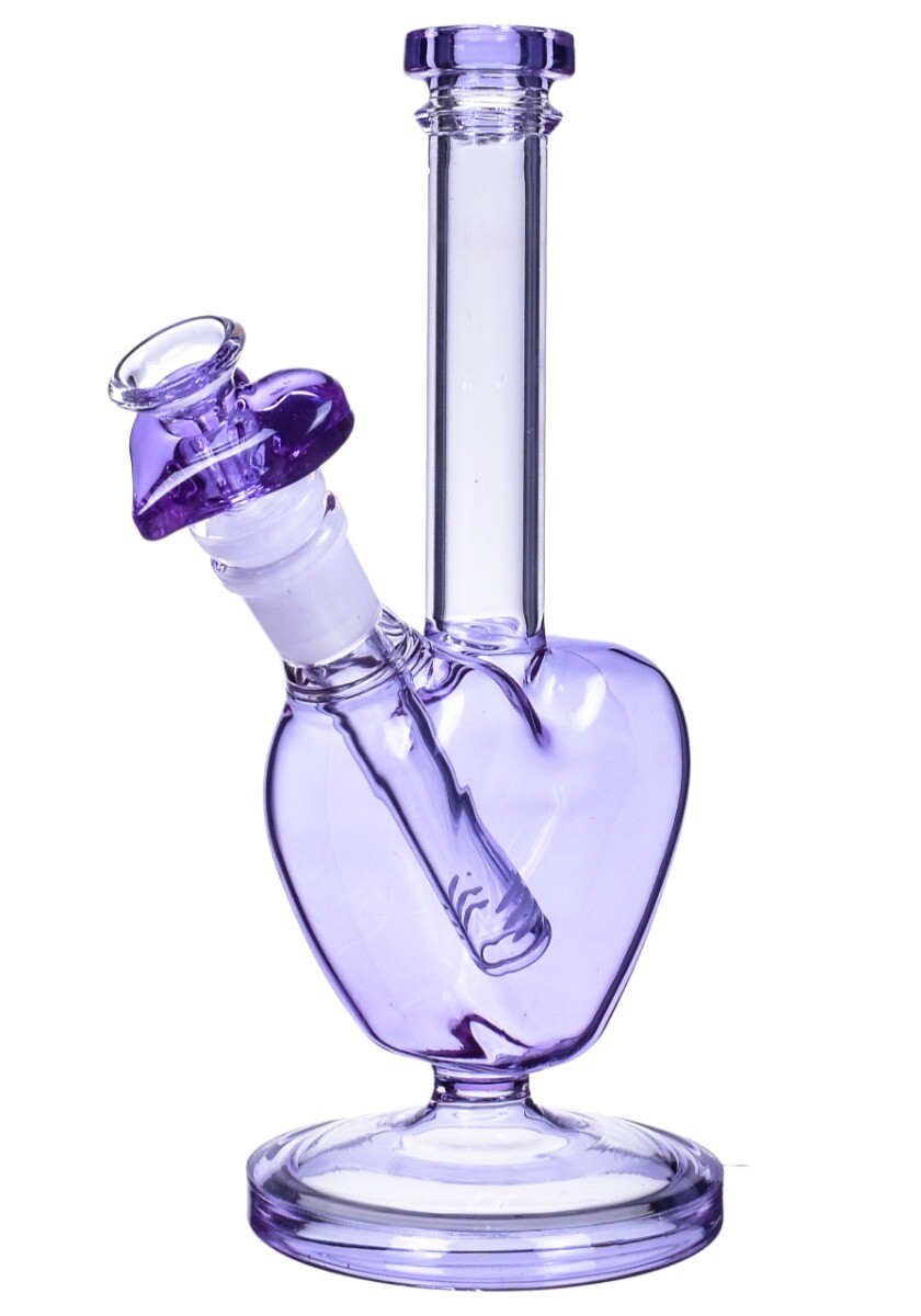 THICK Premium 9&Prime; Heart Bong Glass Water Pipe Bubbler Beaker LAVENDER Hookah*USA*
