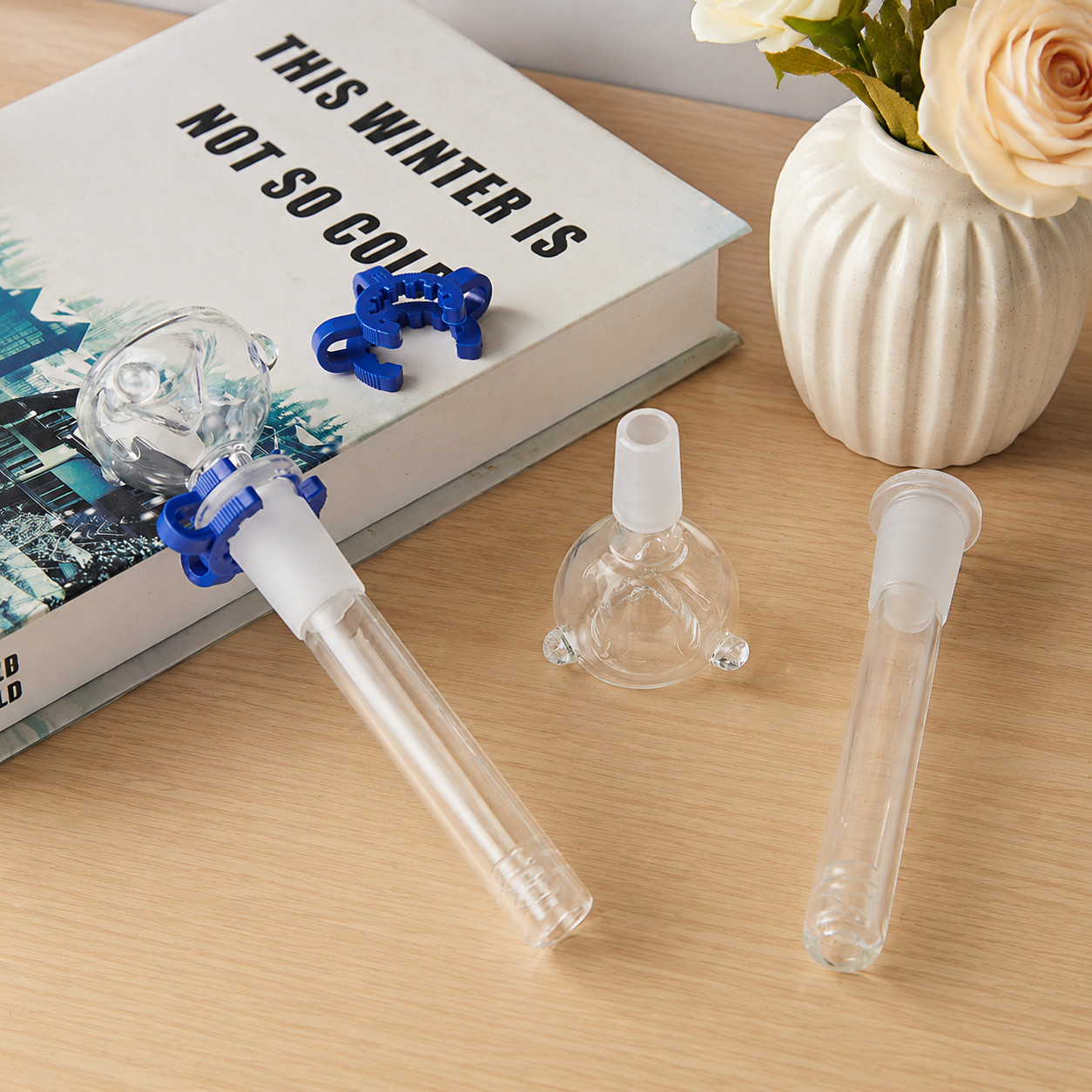 2-Pack 4.3 » 14mm Glass Downstem and Round Male Bowl for Water Pipe Glass Bong