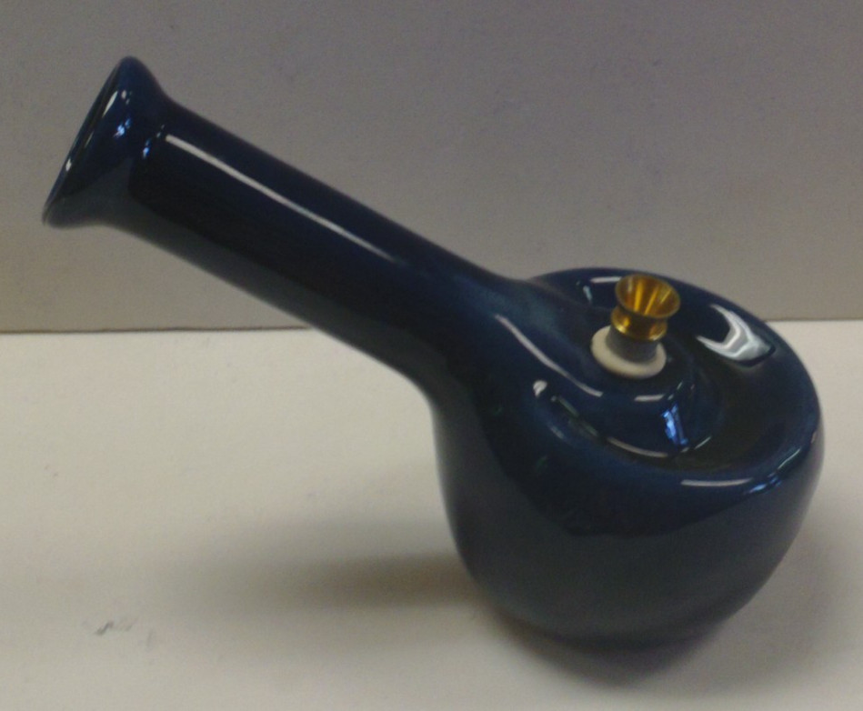 VINTAGE CERAMIC TOBACCO SMOKING HAND GRIP WATER PIPE WATERPIPE HOOKAH 5&Prime;H BLUE