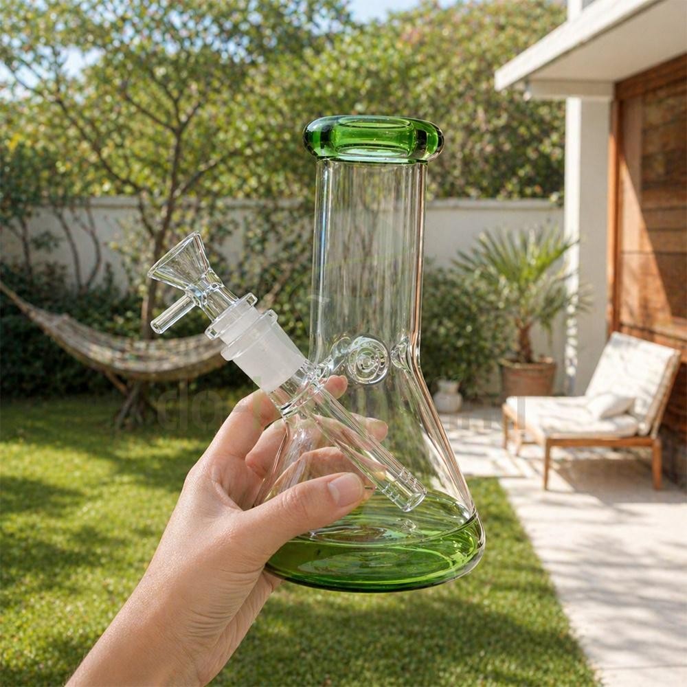 Small 6&Prime; Green Glass Bong Thick Smoking Water Pipe Beaker Bubbler W/Bowl USA