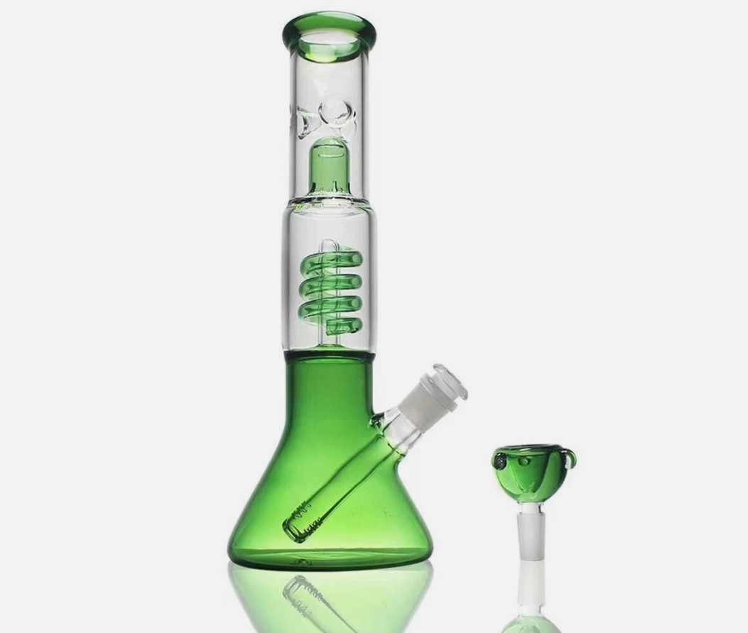 13 inch Glass Heavy Bong Hookah Water Pipe Heavy Beaker 14mm Bowl GREEN