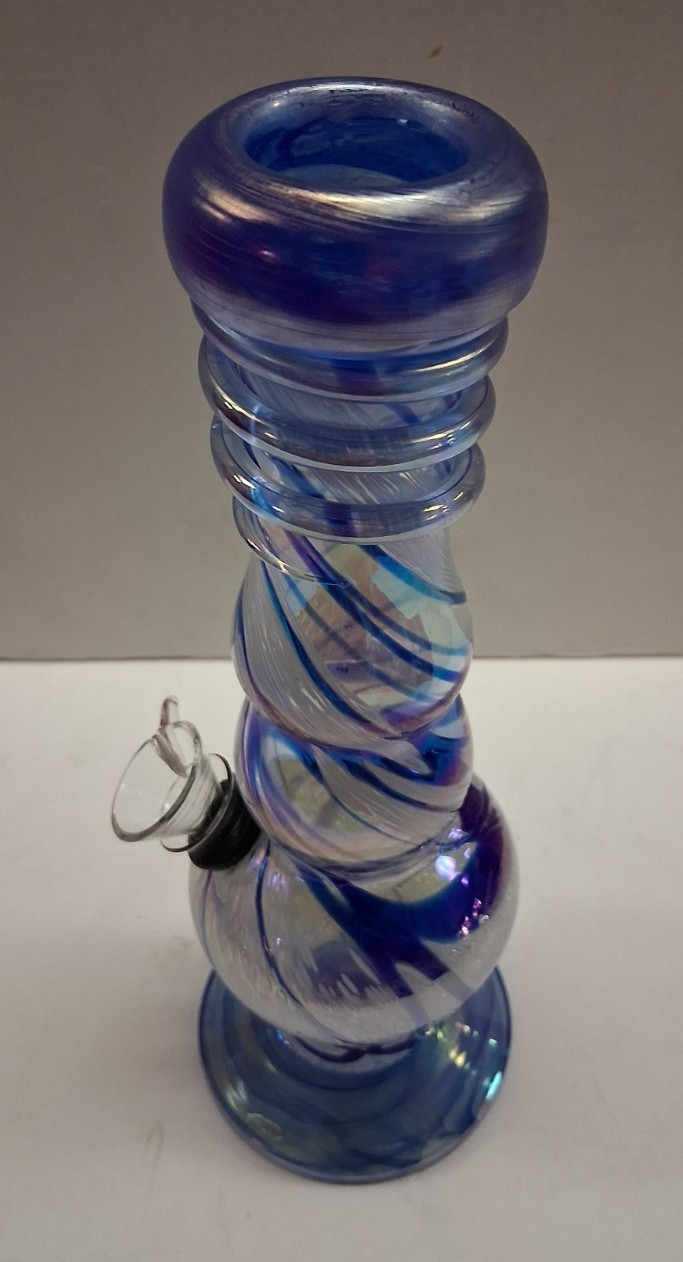 9&Prime; SOFT GLASS WATER PIPE BONG HOOKAH BUBBLE PULL BOWL CARB BLUE TWIST NEW 085