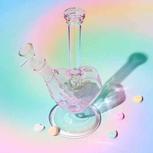 💗 9&Prime; Pink Heart 💗 Glass Bong Premium Love Heart Shape Water Hookah 10.5oz