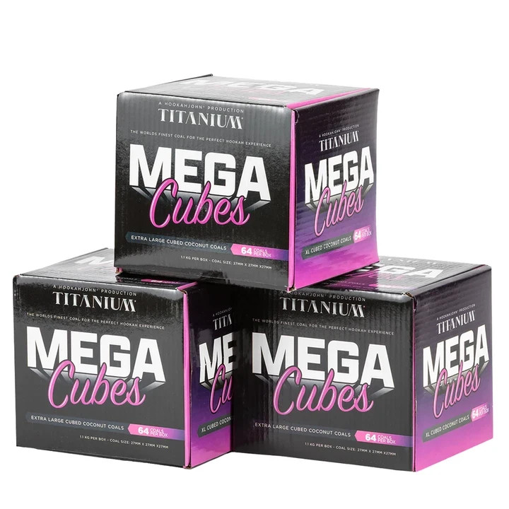3 Box Of 64 Ct Hookah John TITANIUM MEGA CUBES Coconut Hookah Shisha Charcoal