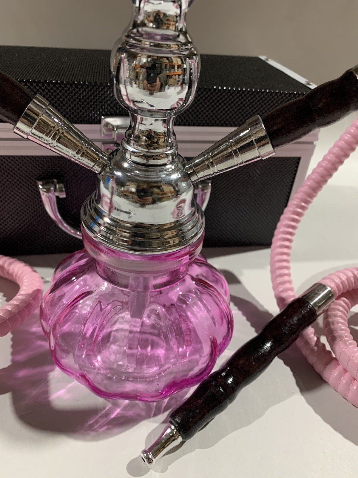 INHALE®️10 INCH 2 HOSE AVALANCHE SMALL PUMPKIN HOOKAH IN A HARD SUITCASE(PINK)