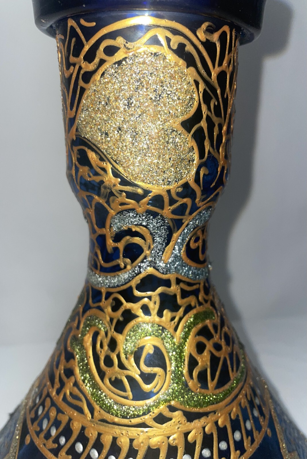 Syrain Hookah Flask Cone Shaped Cobalt Blue Glass Multi-Color 10 Inches High