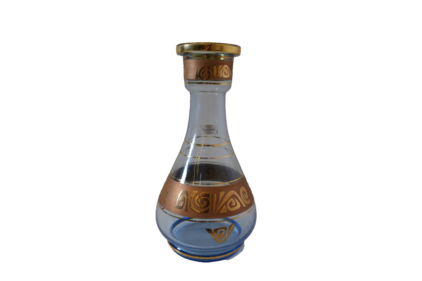 Rare Bohemian Czech Crystalex Hookah Base – Clear Crystal with Gold Bands