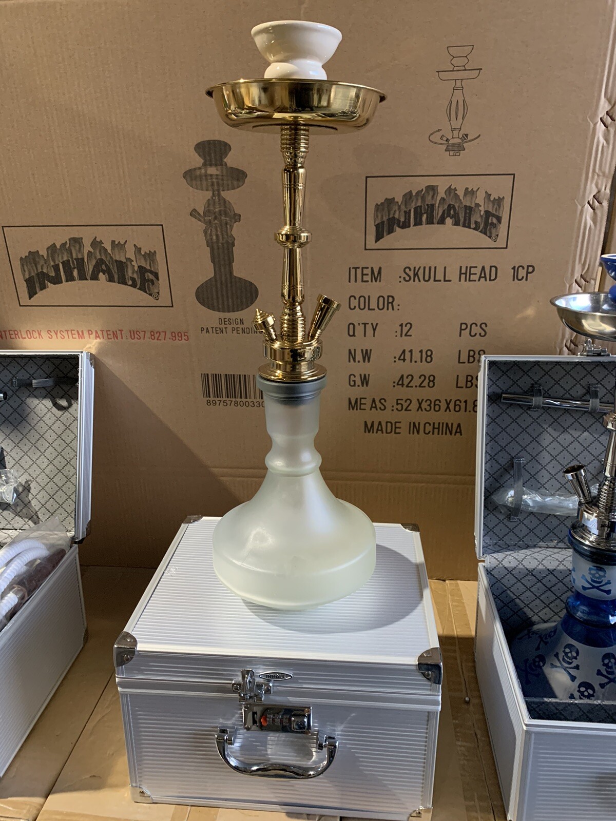 INHALE 21’’ HEAVY DUTY SOLID BRASS HOOKAH IN A SUITCASE *WHITE*