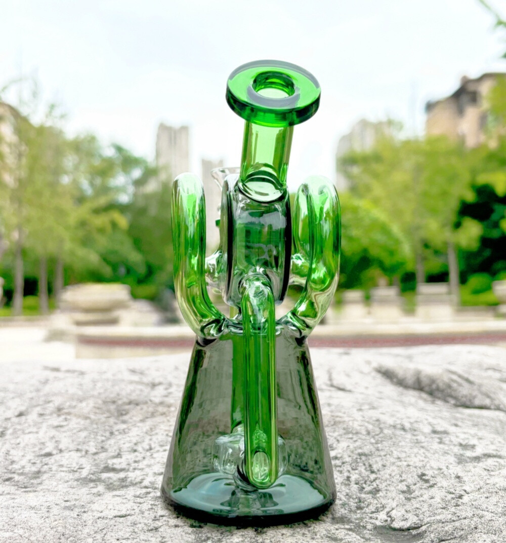 NEW 6.9&Prime; Recycler Glass Bong Pyrex Smoking Water Pipe Bubbler W/14mm Bowl Green