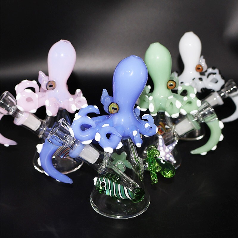 5.7&Prime; White Octopus Smoking Water Pipe Handmade Glass Bong Bubbler with 14mm Bowl