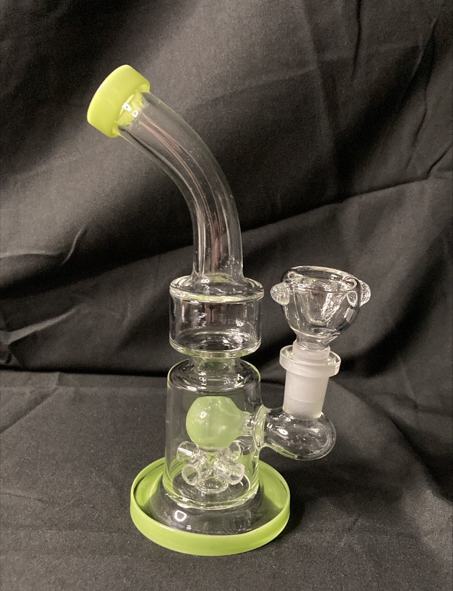 Ball Quad Flow Percolator Stemless Water Pipe | Neon Yellow | 7&Prime;