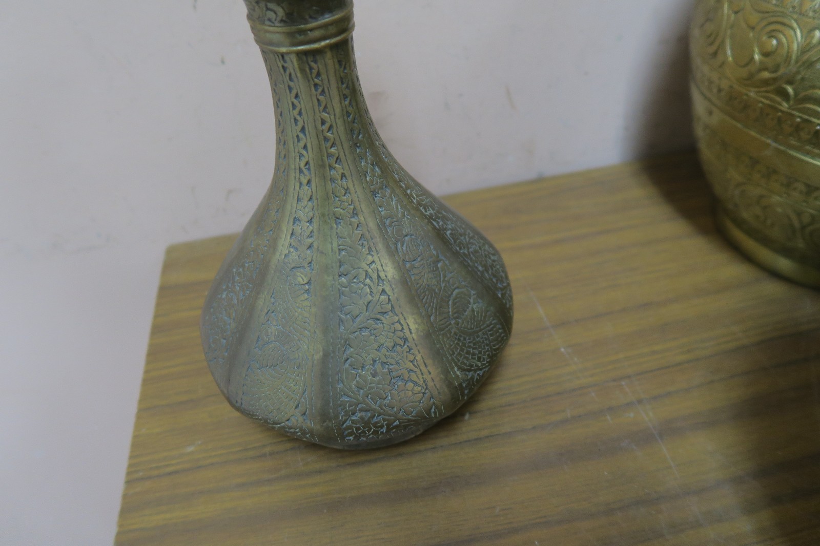 Antique India Fine Hand Etched Brass Islamic Hookah Base Pot 11&Prime; Indo-Persian