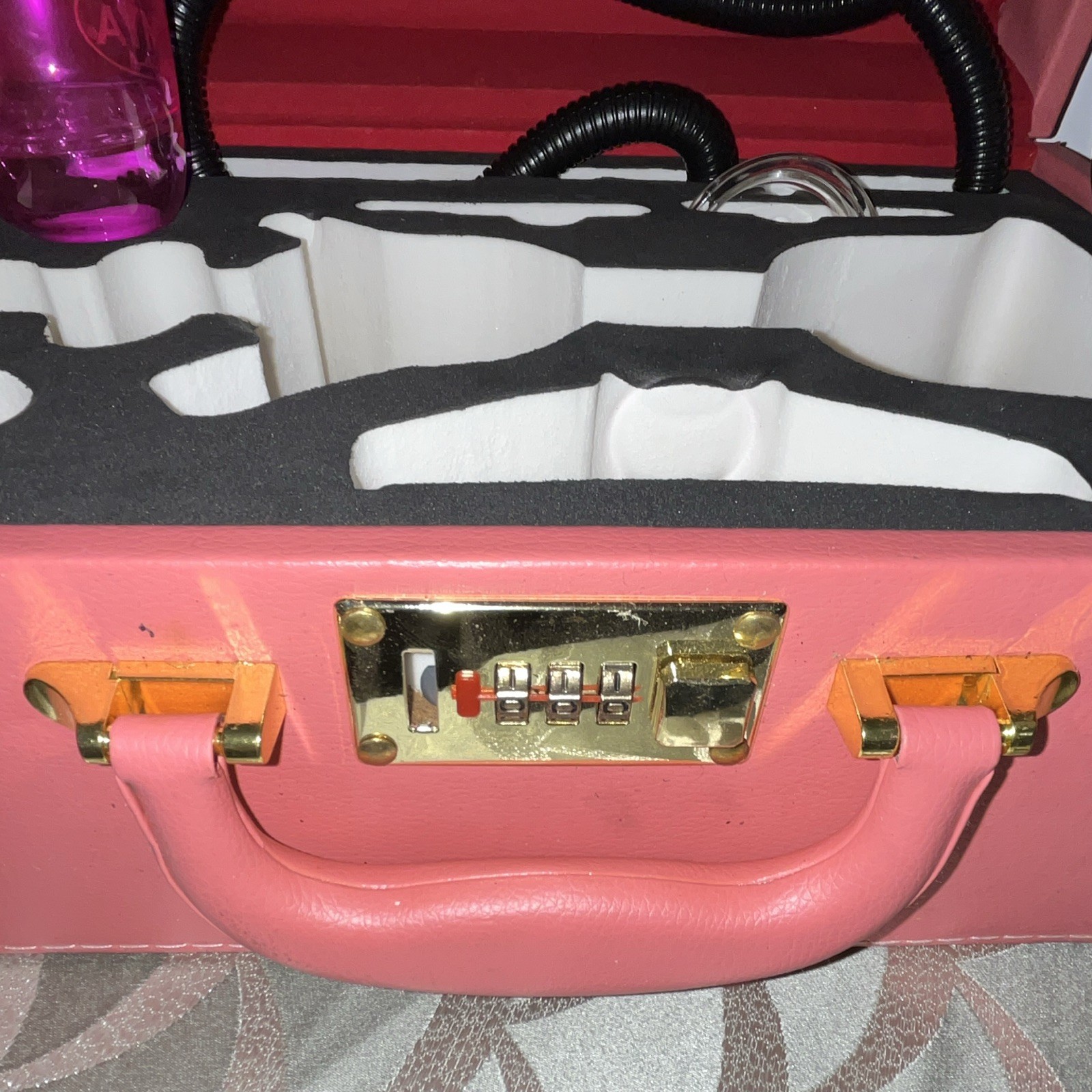 IMYA Pink Portable Glass Hookah Set 15” Shisha Complete Lock Hard Travel Case