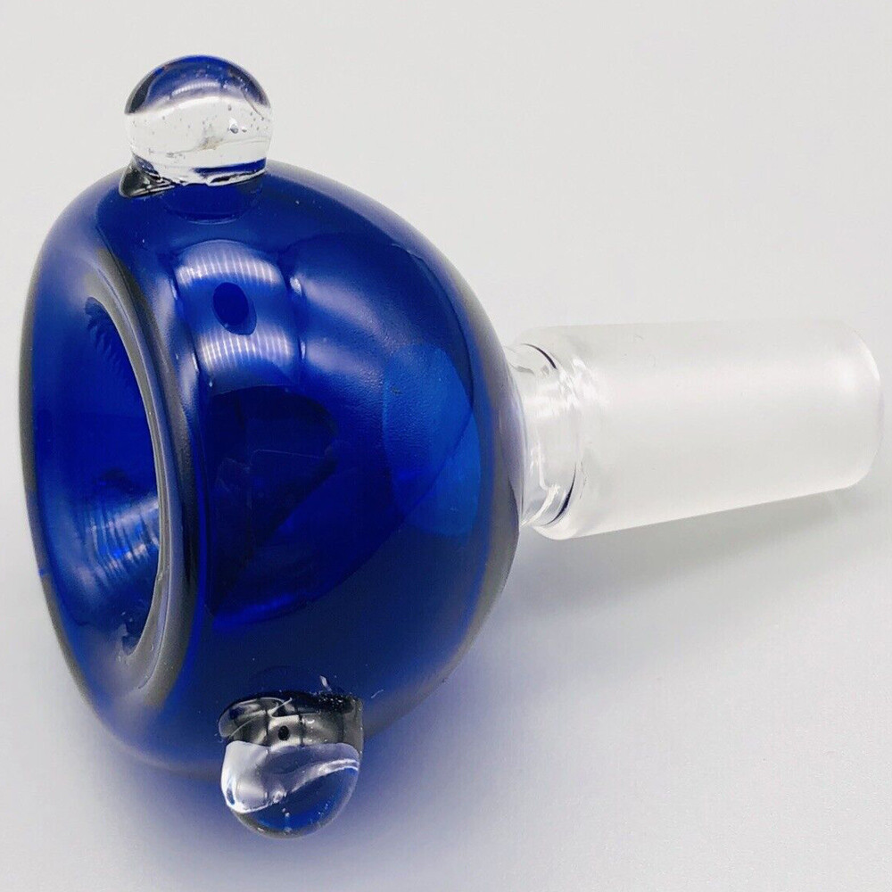 Blue 2pcs 14mm Male Glass Tobacco Bowl Slide Round Heavy For Bong Smoking Pipe