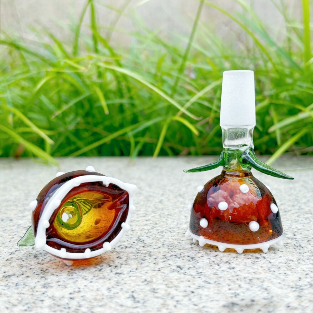 14mm Male Amber Flower Glass Tobacco Bowl Smoking Bong Water Pipe Slide Jiont