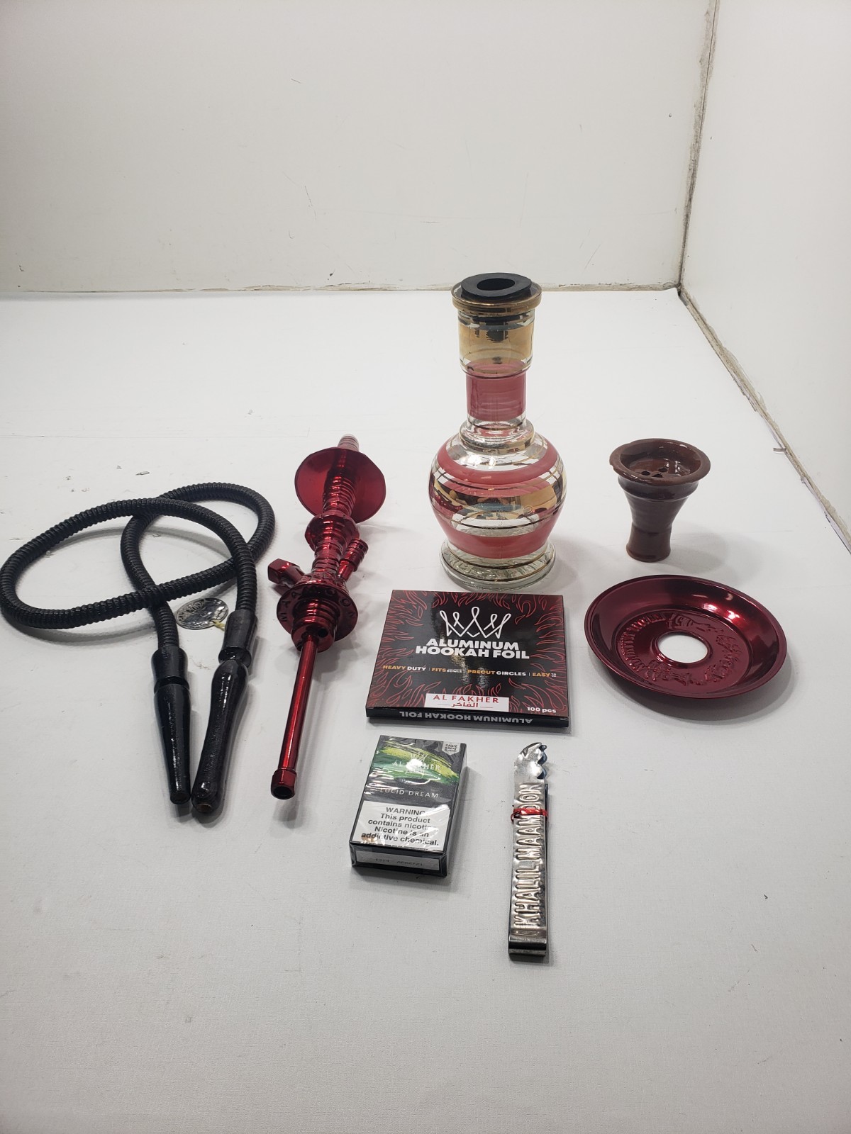 Khalil Mamoon Mini Beast Hookah Red Glass Base Hose Bowl Accessories Lot