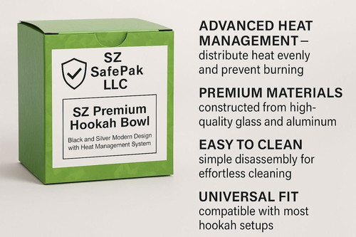 SZ Premium Hookah Bowl with Heat Management System, Glass & Aluminum Hookah Head