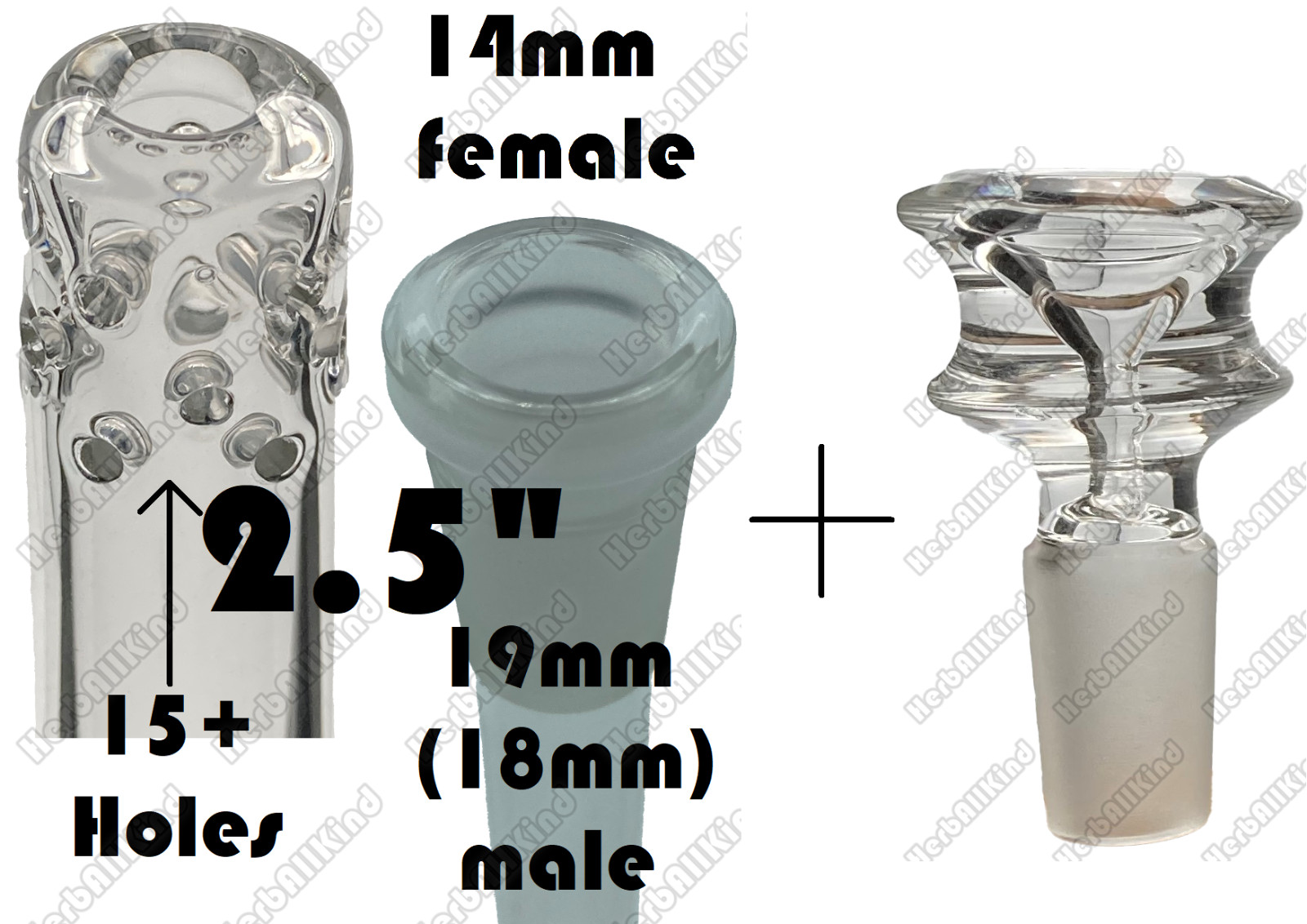 2.5&Prime; Glass Downstem Swiss Holey 19mm / 18mm to 14mm Low Profile Reducing + Bowl