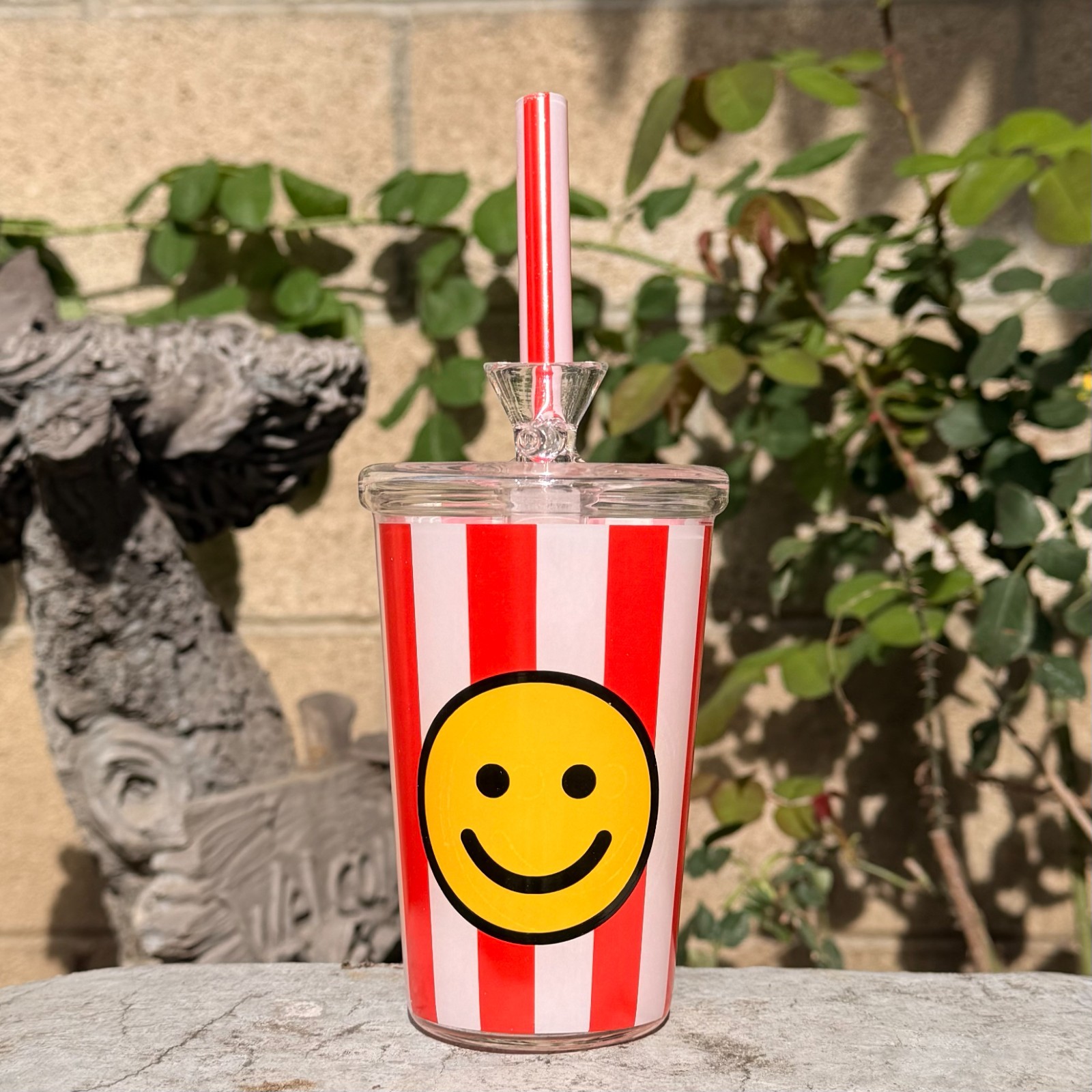 4.5 » Smile Cup with Straw Shape Glass Bong 💗 Water Pipe Hookahs in 14mm Bowl