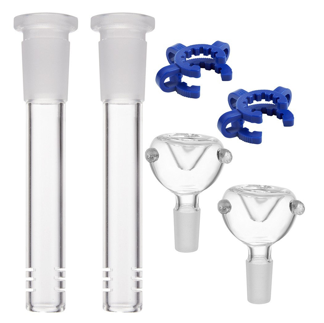 2-Pack 4.3 » 14mm Glass Downstem and Round Male Bowl Piece for Glass Bong