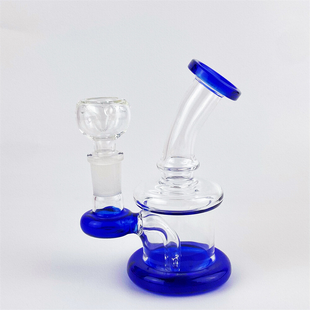 4&Prime; Blue Mini Glass Bong Diffused Perc Premium Quality Water Pipe Hookah Bubbler
