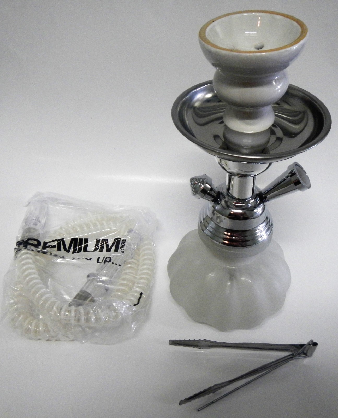 Pumpkin Hookah 9in Set with Glass Base Silicone Hose & Metal Tray in WHITE 4011
