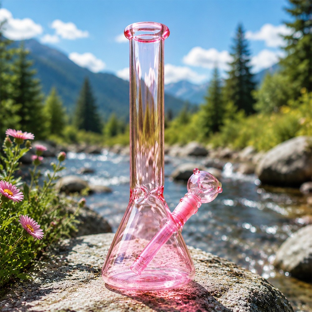 11&Prime; Pink Glass Bong Premium Quality Water Pipe Hookah Bong 14mm Bowl