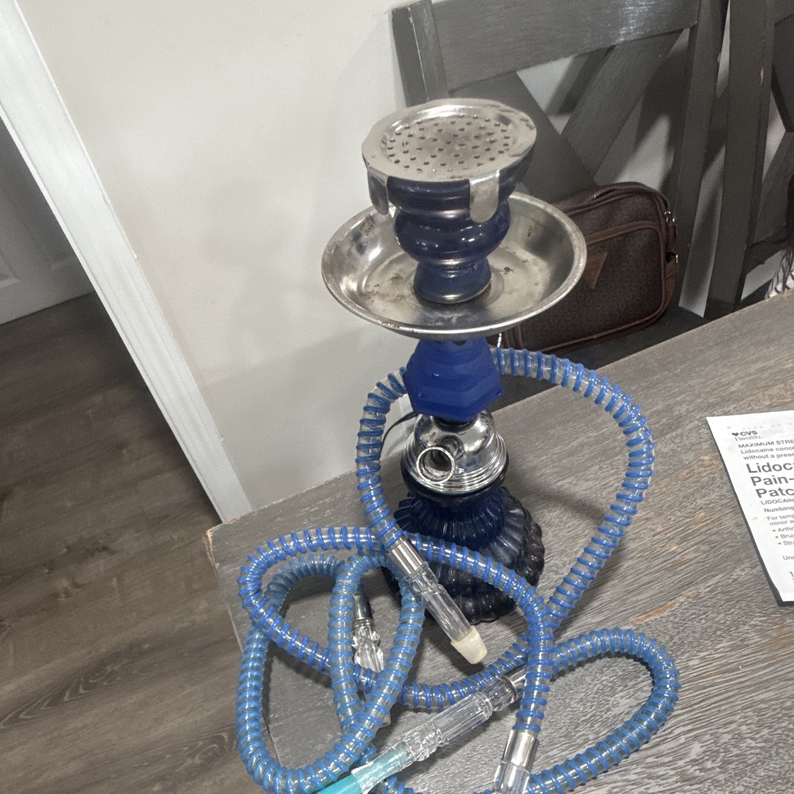 Blue Hookah Set in Box with Hose, Bowl and Metal Ash Tray/Tray Included