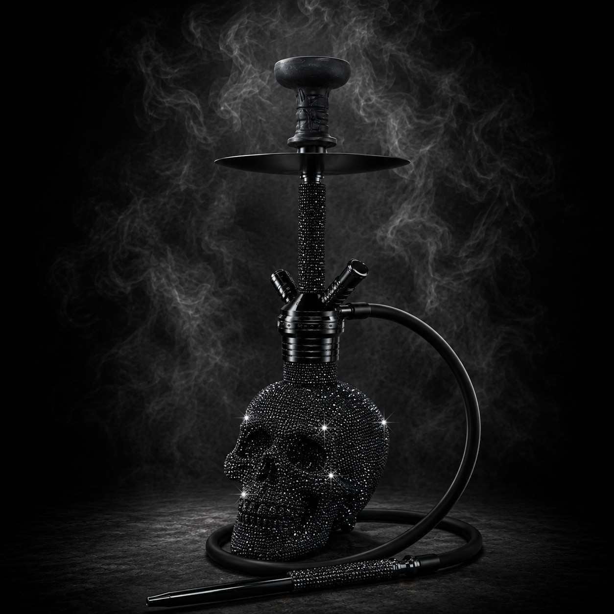 19&Prime; MOB Swarovski Black Diamond Skull Hookah | Black | Premium Luxe Hookah