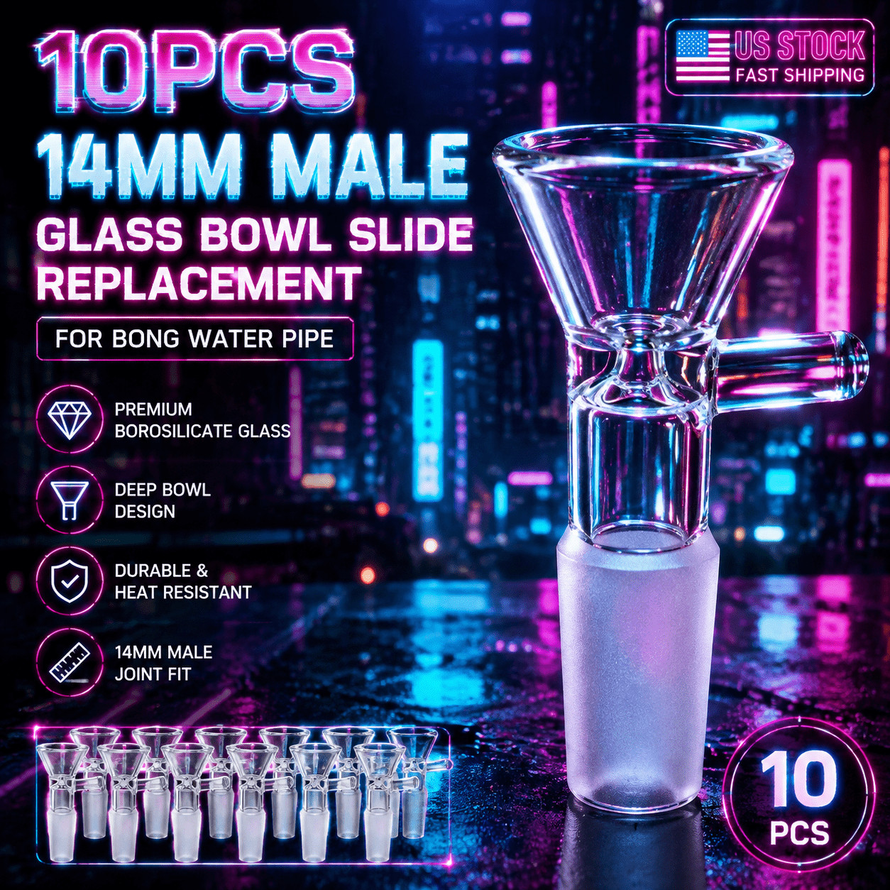 10PCS 14mm Glass Bowl Slide Male Joint Replacement for Bong Water Pipe