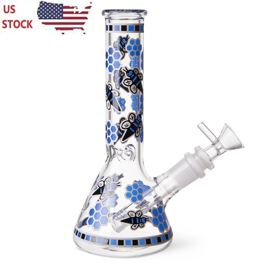 7.8&Prime; Honeybee Fluorescent Glass Bong Water Pipe Smoking Tobacco Beaker 14MM
