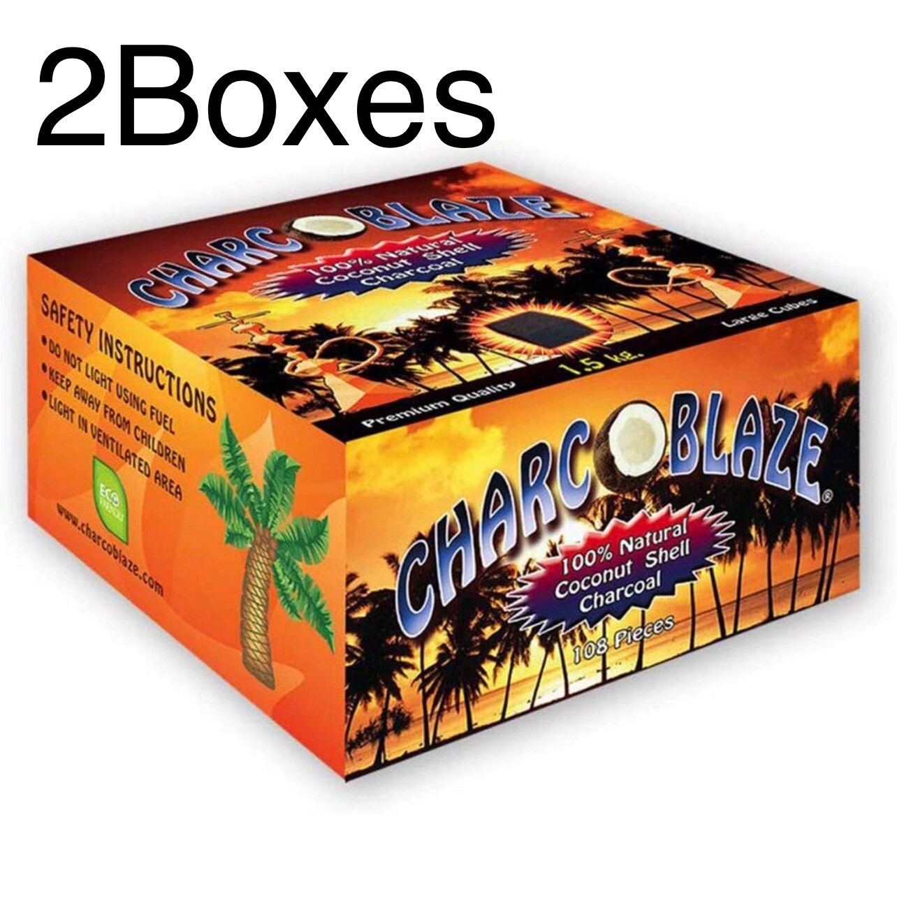 2 Boxes Charcoblaze 100% Natural Coconut Shell Hookah Coals Charcoal 1.5kilo