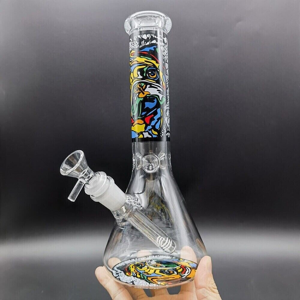 25cm Abstract Art Printed Hookah Clear Glass Water Pipe Smoking Bong Shisha Pipe