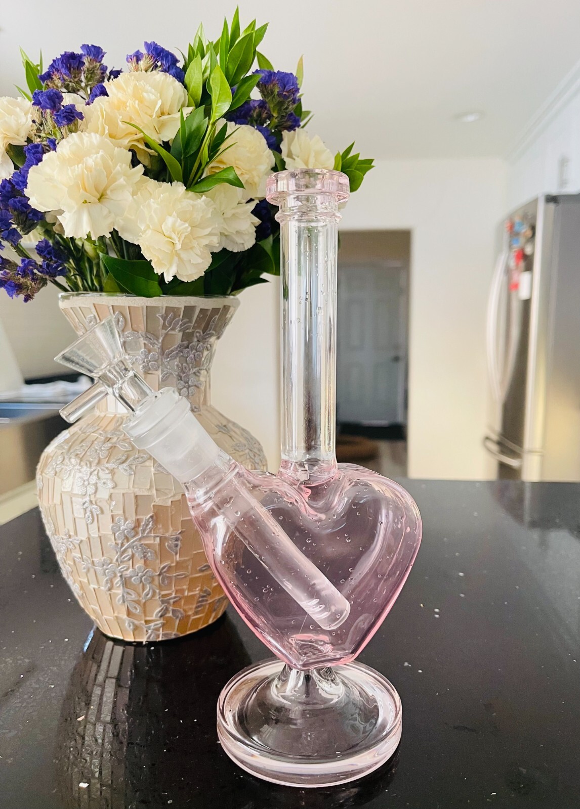 💗 9&Prime; Pink Heart 💗 Glass Bong Premium Love Heart Shape Water Hookah 10.5oz