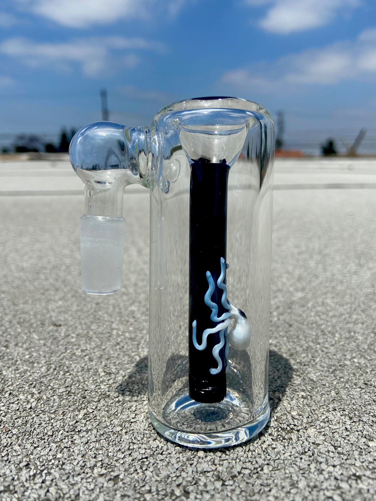 14mm Glass Ash Catcher Bowl black Downstem Fixed white Octopus