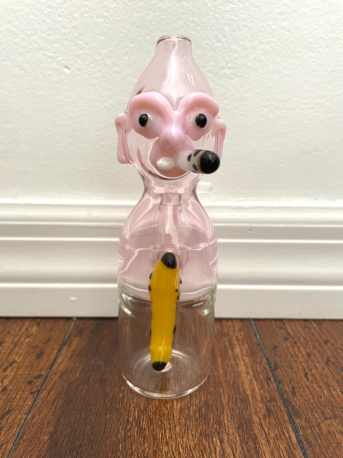 6.75&Prime; Glass Water Pipe Art Bowl Smoking Monkey Banana Perc Pink 14mm
