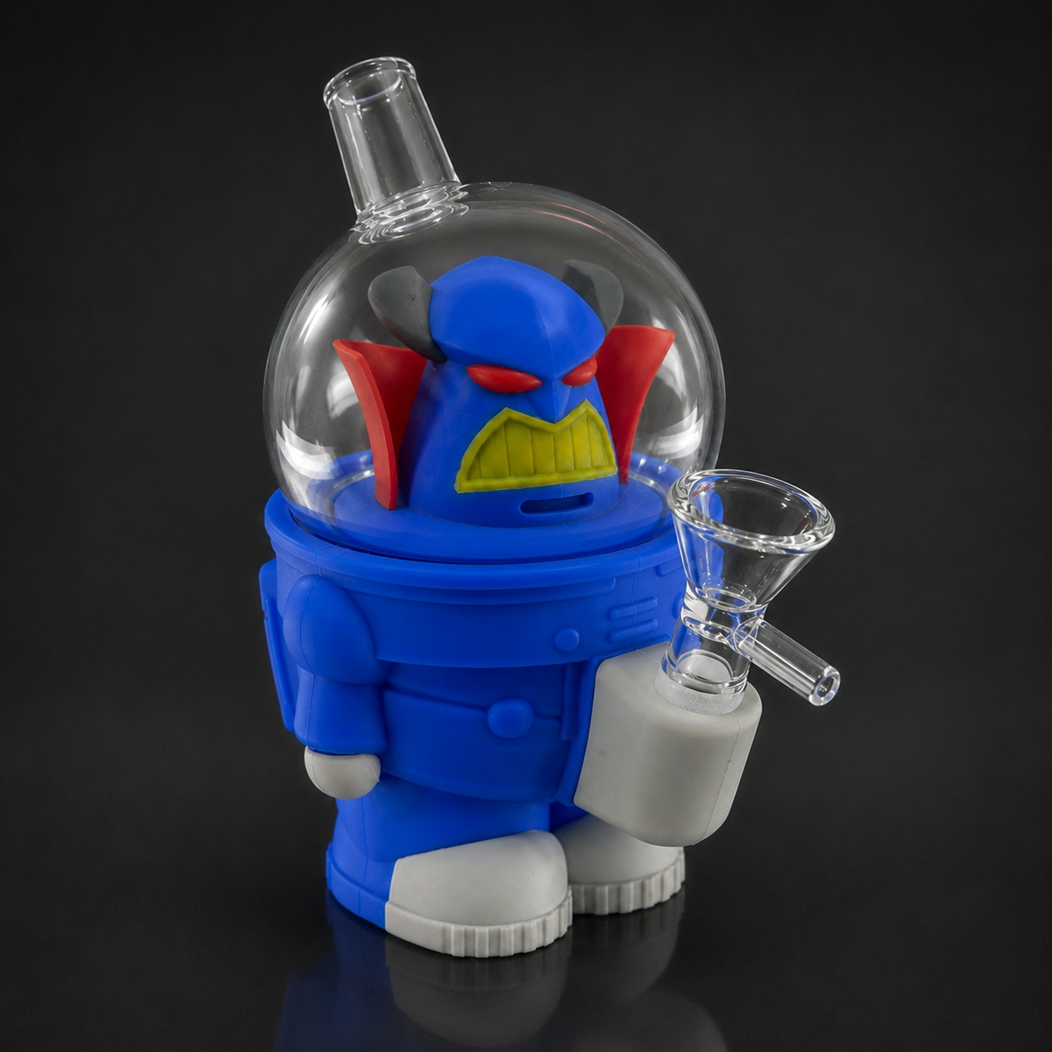 Blue Alien Robot Silicone Water Pipe Glass Dome Bowl 5.25&Prime; Tobacco Pipe