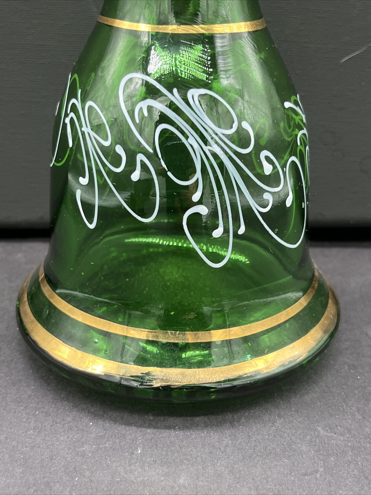 Hookah Bell Base Green Glass Gold White Accents VTG Bohemian or Turkish