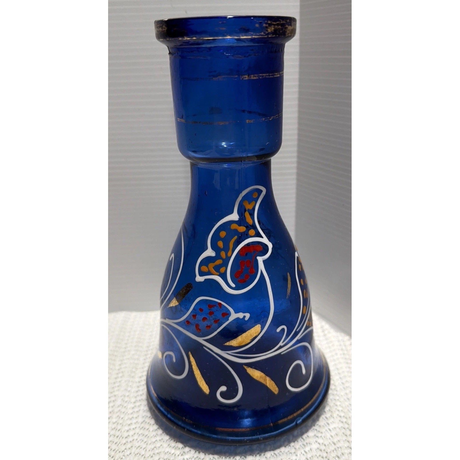 Vintage Colbalt Blue Bohemian Colorful Glass Base For Hookah Florals 7.5&Prime; Tall