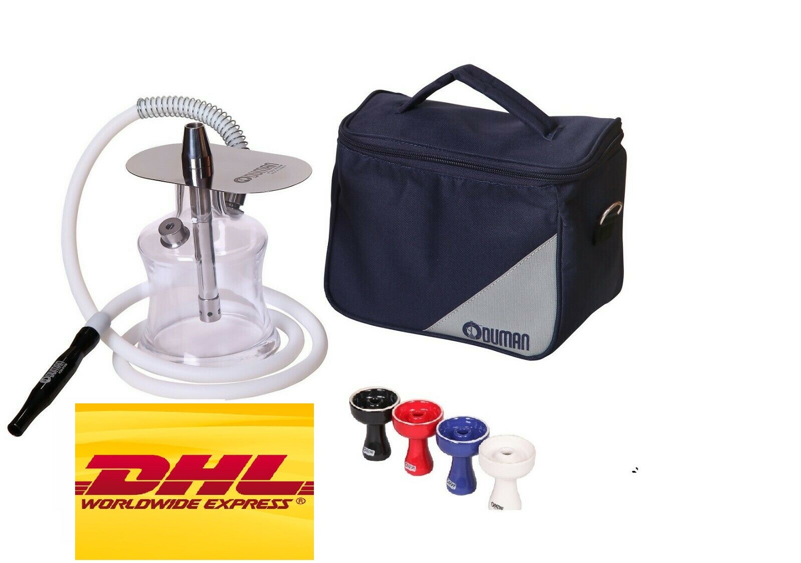 DHL ODUMAN N2 TRAVEL + BOWL Stainless Steel Shisha Hookah TRAVEL BAG Al Faker