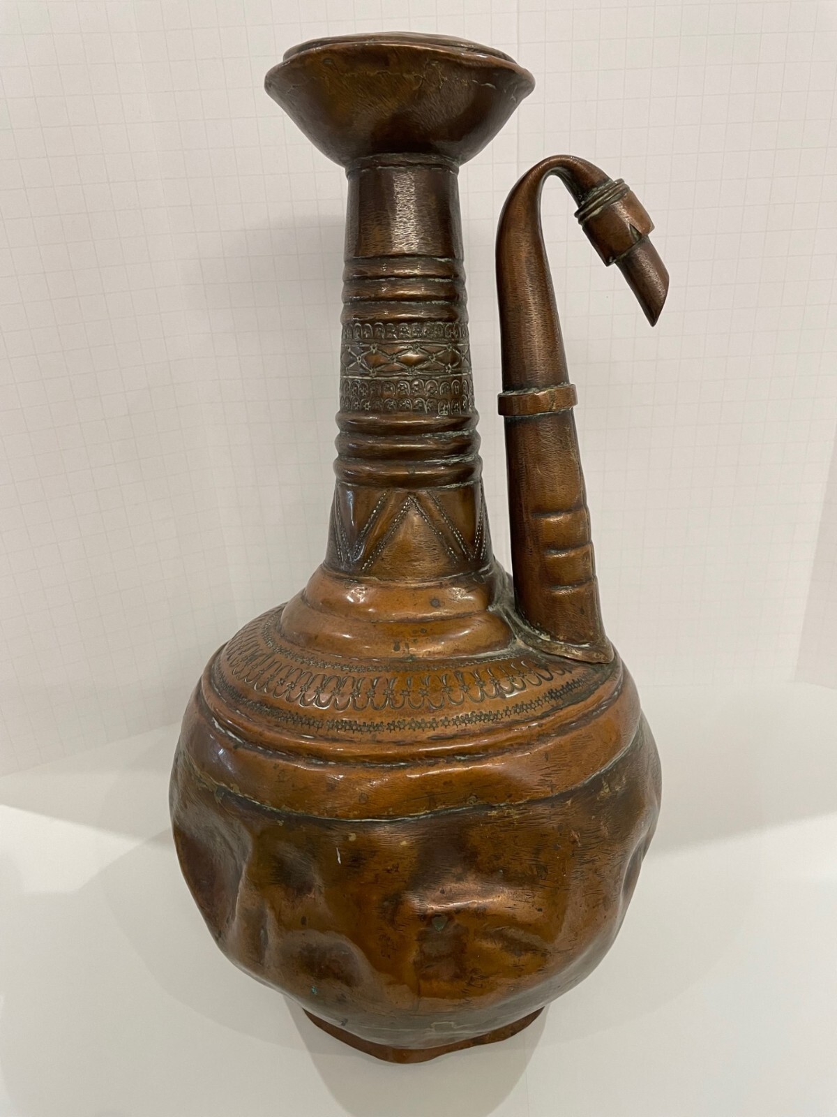 18th Century Antique Hand Hammered Copper Hookah Bottle, LARGE