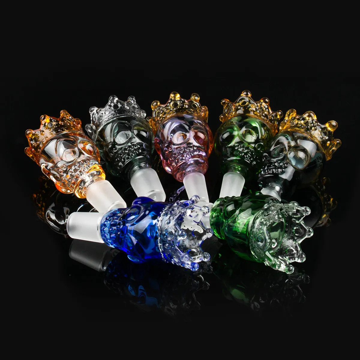 14mm male Glass Bowl Skull with Crown Style BIG Size Slide Bowl Part for Bong