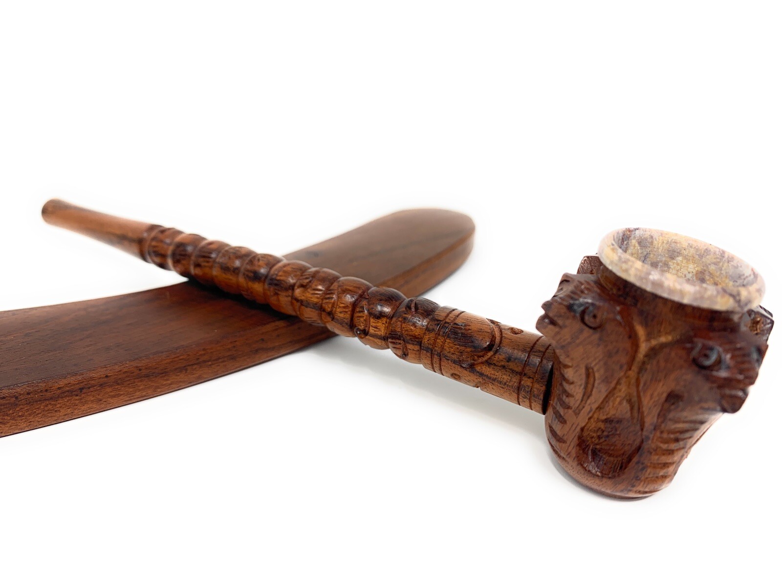 8 inch Snake stone wood Pipe Smoking Churchwarden ebony wood stone bowl pipe