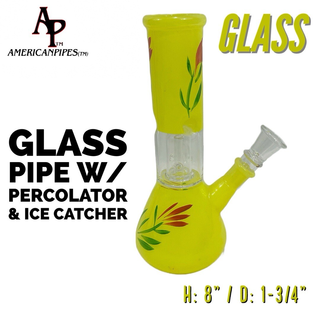 Inhale®️ 8&Prime; Single Percolator Beaker Tobacco Water Pipe. A Glass On Glass Stem